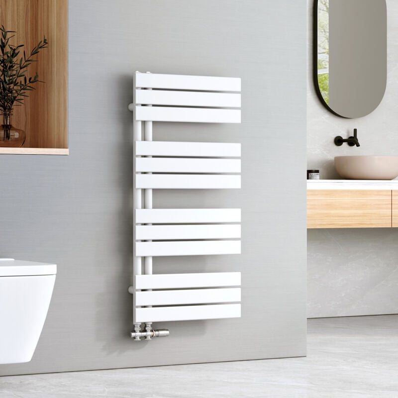 Emke - Sèche-serviettes à Eau Chaude Panneau Plat, Sèche-serviettes connexion latérale pour, Blanc 1041x500mm 529Watts