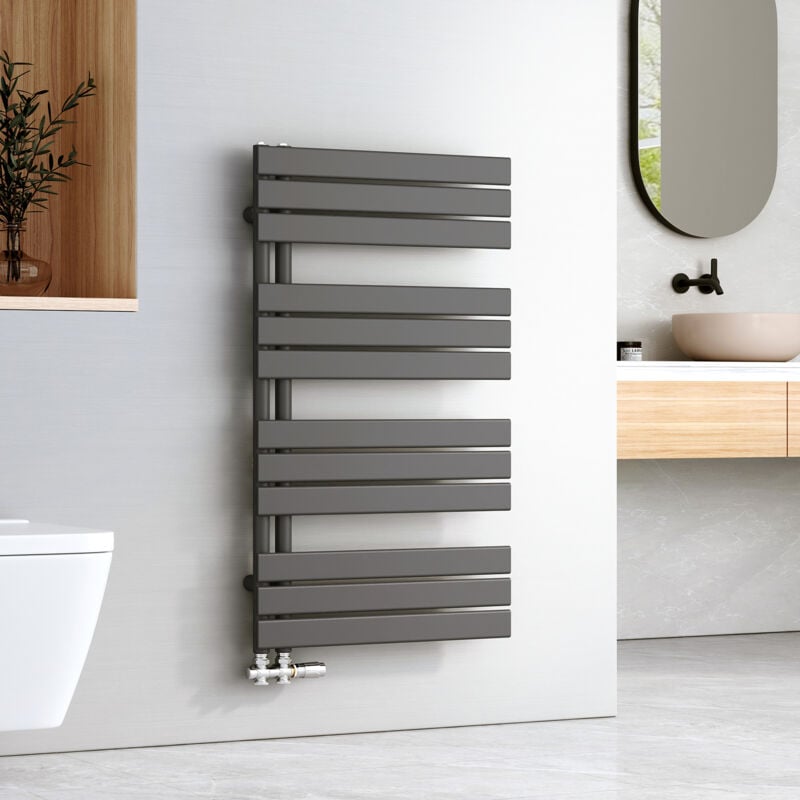 EMKE Sèche-serviettes à Eau Chaude Panneau Plat, Sèche-serviettes connexion latérale pour, Anthracite 1041x600mm 639Watts
