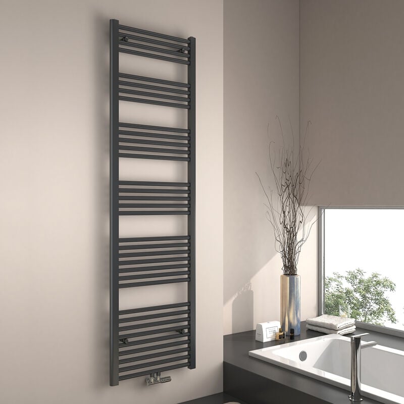 Emke - Sèche-serviette eau chaude, Radiateur sèche-serviettes raccordement central Anthracite 180x50cm 739 Watts