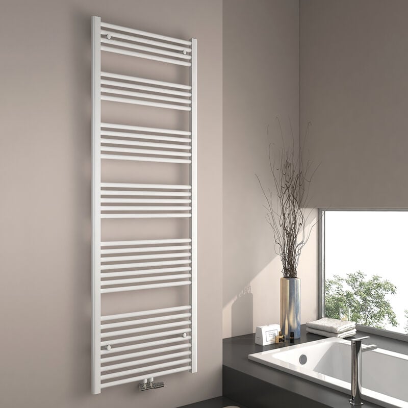 Emke - Sèche-serviette eau chaude, Radiateur sèche-serviettes raccordement central Blanc 180x60cm 860 Watts