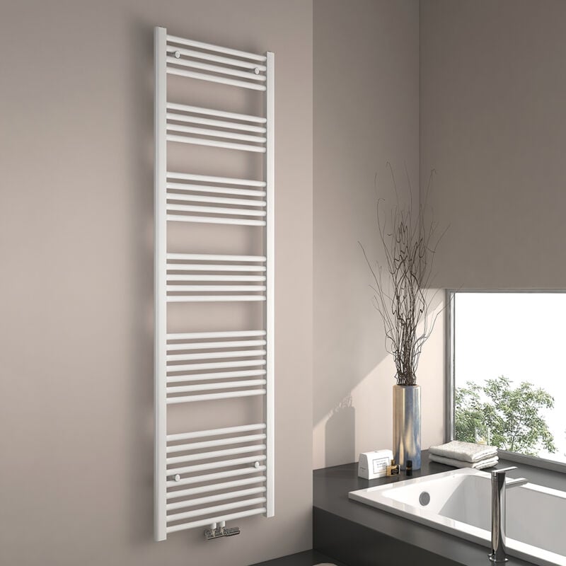 Emke - Sèche-serviette eau chaude, Radiateur sèche-serviettes raccordement central Blanc 180x50cm 739 Watts