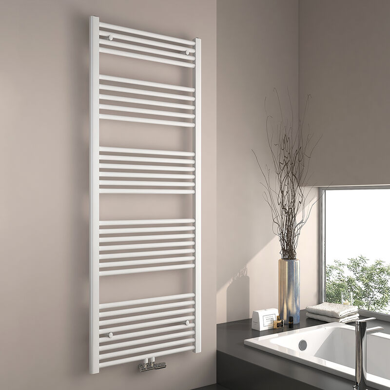 Emke - Sèche-serviette eau chaude, Radiateur sèche-serviettes raccordement central Blanc 160x60cm 761 Watts