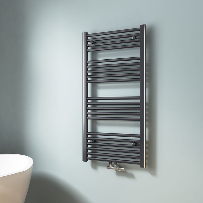 Emke - Sèche-serviette eau chaude, Radiateur sèche-serviettes raccordement central Anthracite 100x50cm 427 Watts