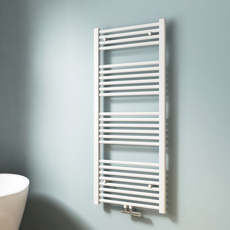 EMKE Sèche-serviette eau chaude, Radiateur sèche-serviettes raccordement central Blanc 120x50cm 513 Watts
