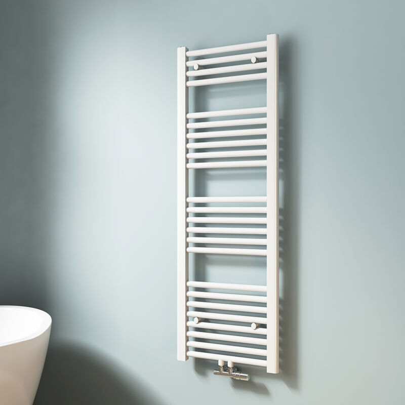 Emke - Sèche-serviette eau chaude, Radiateur sèche-serviettes raccordement central Blanc 120x40cm 427 Watts