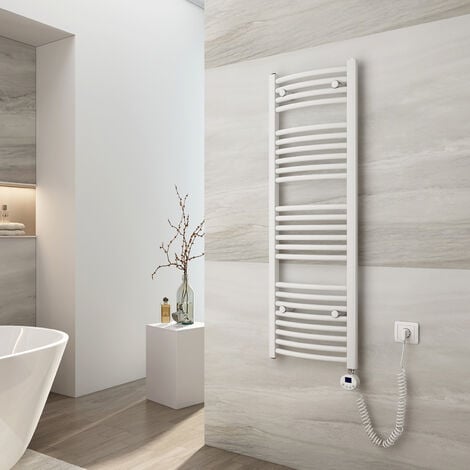 EMKE Radiatore da Bagno, 120 x 40cm, 500W, Scaldasalviette con Termostato, Curvo, Bianco, Termoarredo Asciugamani da Bagno