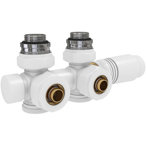 EMKE Robinet de Radiateur, Robinetterie d'Angle, Robinet Thermostatique pour Radiateur, Kit Multibloc pour Radiateur avec Contrôleur de Température (Blanc)