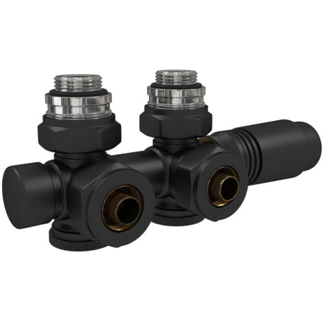 EMKE Robinet de Radiateur, Robinetterie d'Angle, Robinet Thermostatique pour Radiateur, Kit Multibloc pour Radiateur avec Contrôleur de Température (Noir)