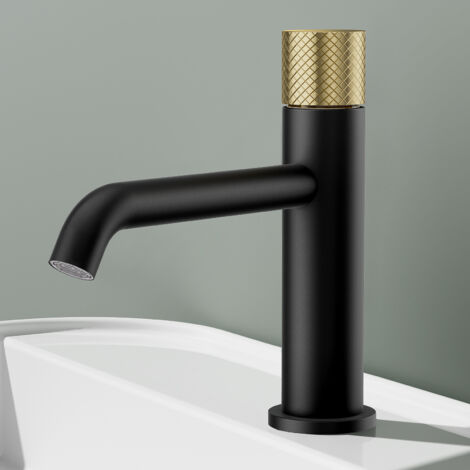 EMKE Robinet de Salle de Bain Noir, 181 x 166 x 50 mm, Laiton, Cartouche Céramique, Mitigeur pour Lavabo