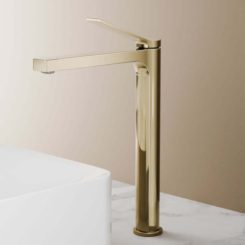 Emke - Robinet Salle de Bain Haut, Robinet de lave-mains avec Aérateur, Laiton, Cartouche Céramique, Or Champagne