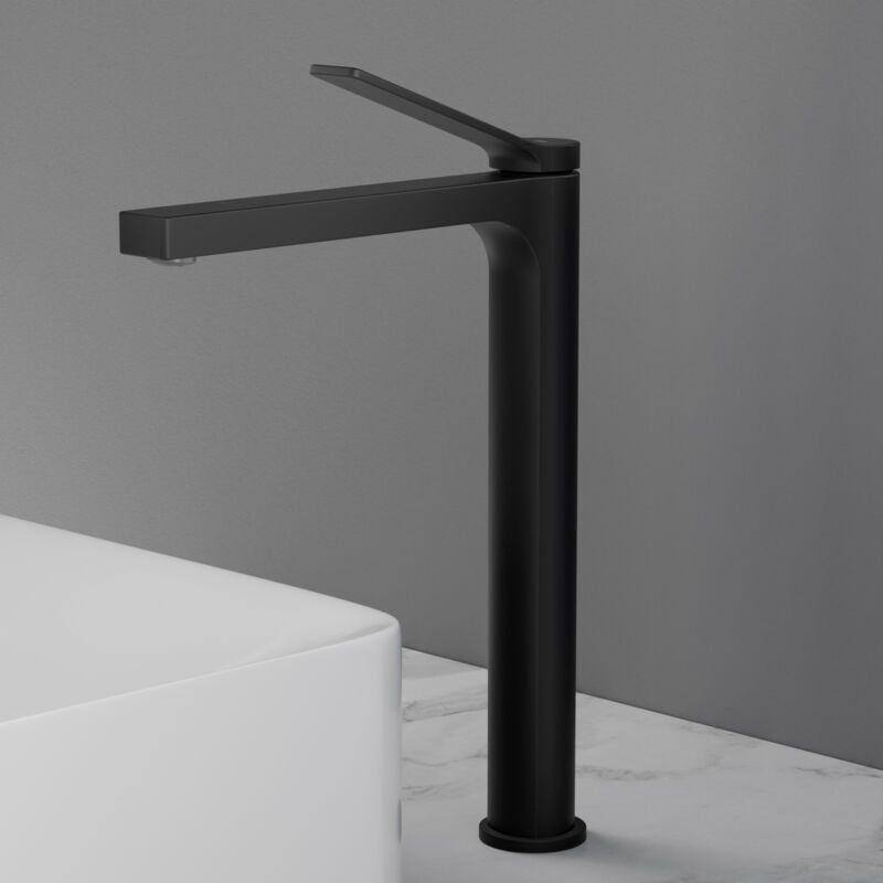 Emke - Robinet Salle de Bain Haut, Robinet de lave-mains avec Aérateur, Laiton, Cartouche Céramique, Noir