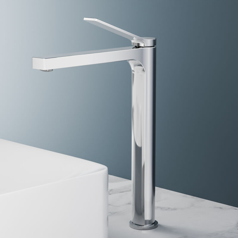 Emke - Robinet Salle de Bain Haut, Robinet de lave-mains avec Aérateur, Laiton, Cartouche Céramique, Chromé