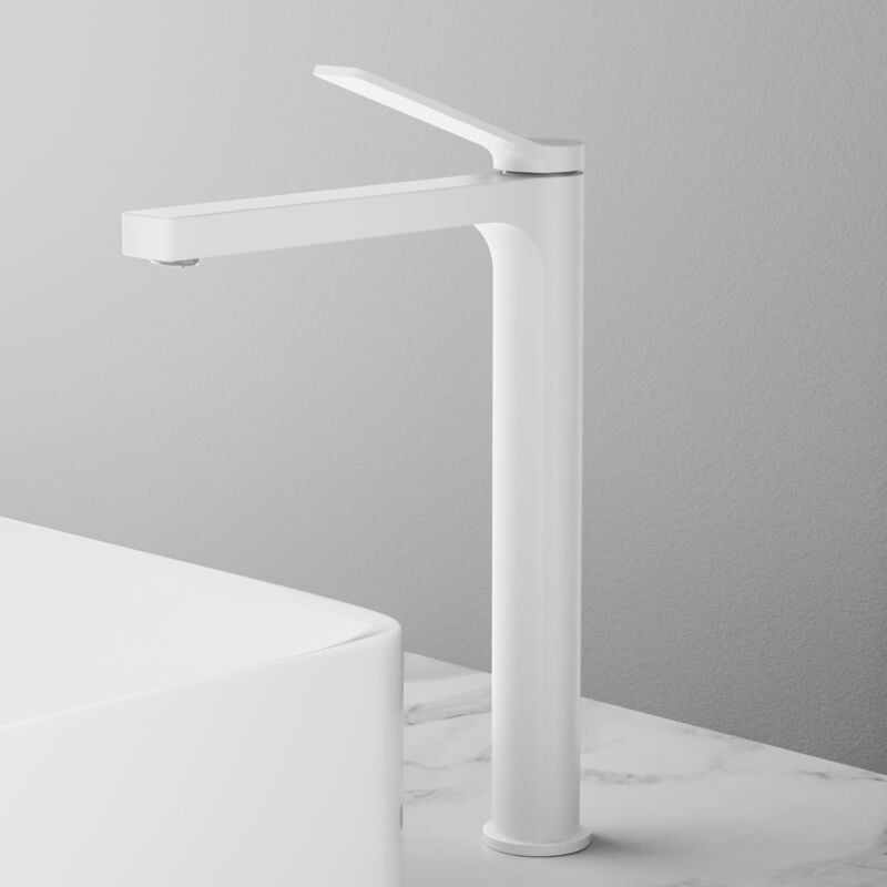 Emke - Robinet Salle de Bain Haut, Robinet de lave-mains avec Aérateur, Laiton, Cartouche Céramique, Blanc