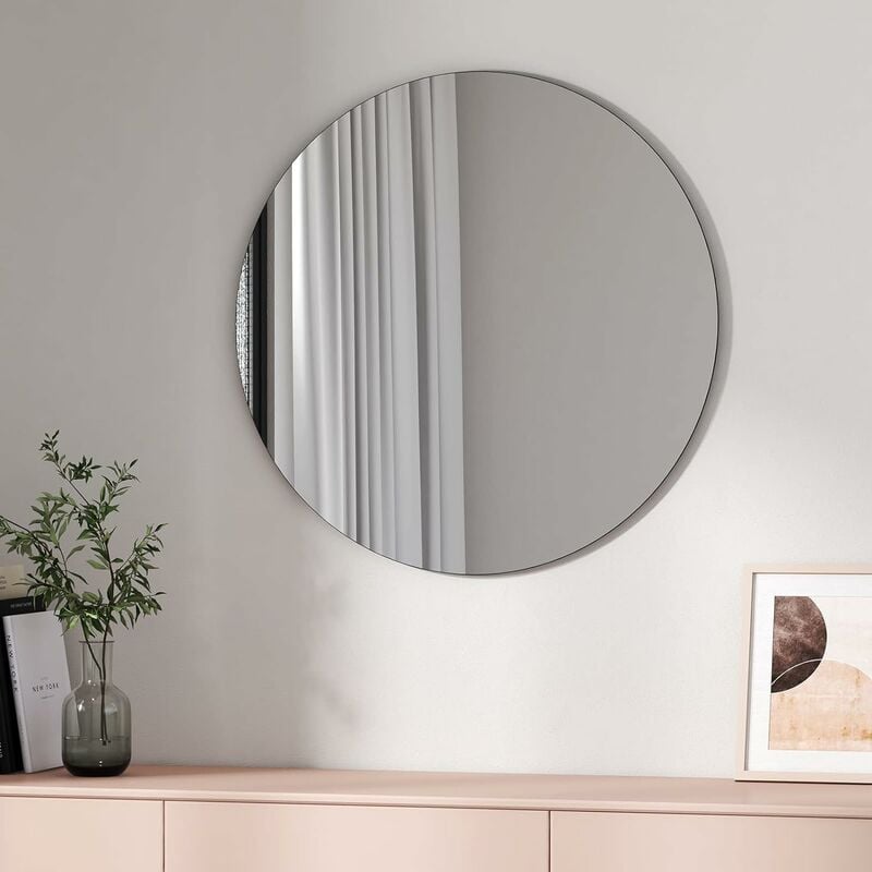 Round Bathroom Mirror Modern Wall Mounted Slim Frameless Mirror 80CM - Emke