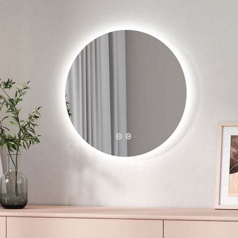 EMKE Runder Badspiegel mit Beleuchtung ф50cm LED Wandspiegel mit Touch-Schalter, Dimmbar Warmweißes/Kaltweißes/Neutrales Licht (Typ 4)