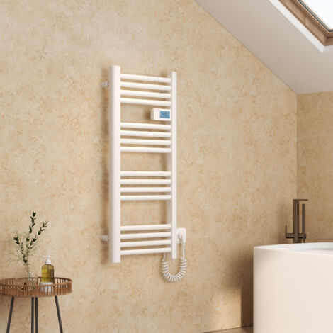 EMKE Scaldasalviette elettrico in alluminio con controllo touch, temperatura regolabile - 960 x 400 mm, bianco, 300 W