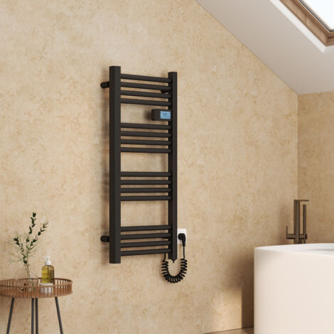 EMKE Scaldasalviette elettrico in alluminio con controllo touch, temperatura regolabile - 960 x 400 mm, nero opaco, 300 W