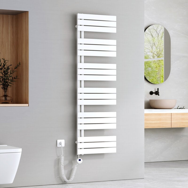 Sèche-Serviettes Électrique avec élément chauffant thermostat, Sèche-serviettes électrique Panneau avec baguette chauffante avec minuterie, Blanc