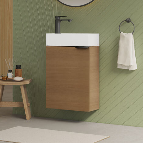 EMKE Schmale Waschtischunterschränke fürs Bad Hängender Waschbeckenunterschrank mit Keramikwaschbecken 41.7 × 24 × 64.6 cm Sonoma Oak