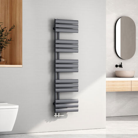 EMKE Sèche-serviette eau chaude, 1430x400mm - Sèche-serviettes Tube Ovale Anthracite