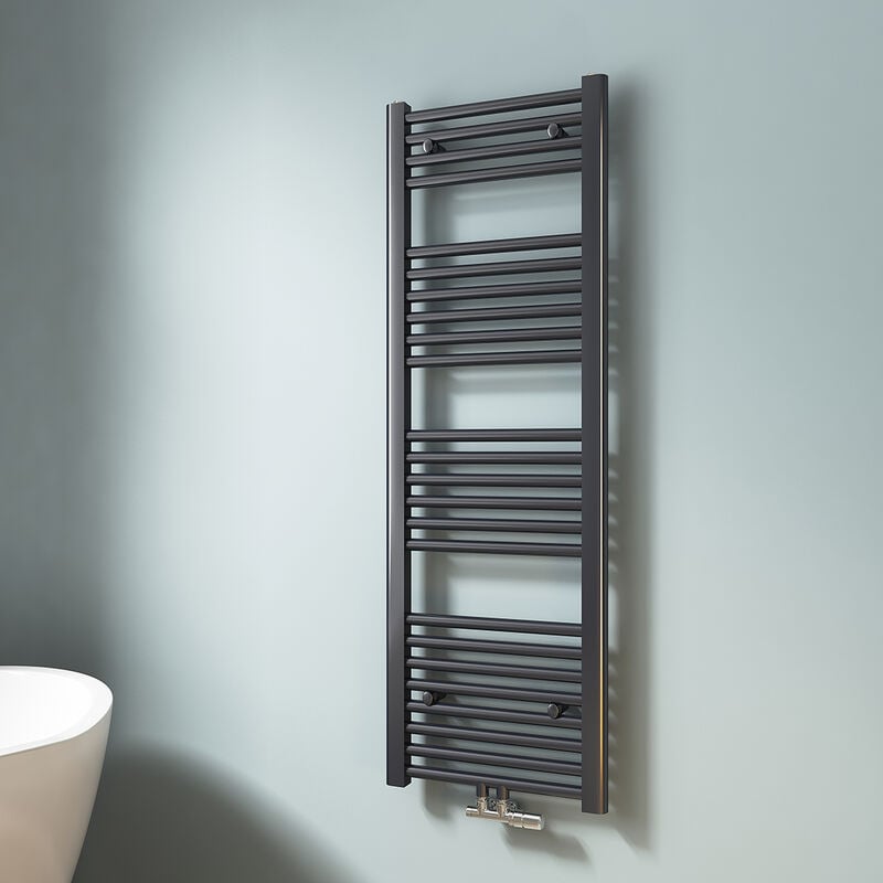 Emke - Sèche-serviette eau chaude, Radiateur sèche-serviettes raccordement central Anthracite 120x40cm 427 Watts