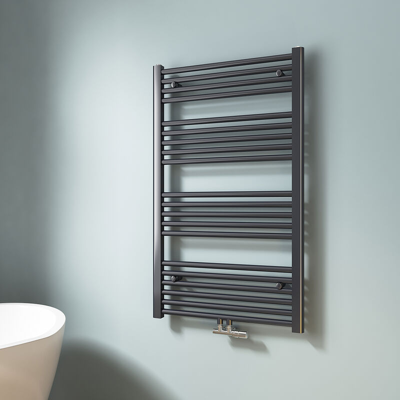 Emke - Sèche-serviette eau chaude, Radiateur sèche-serviettes raccordement central Anthracite 100x60cm 498 Watts