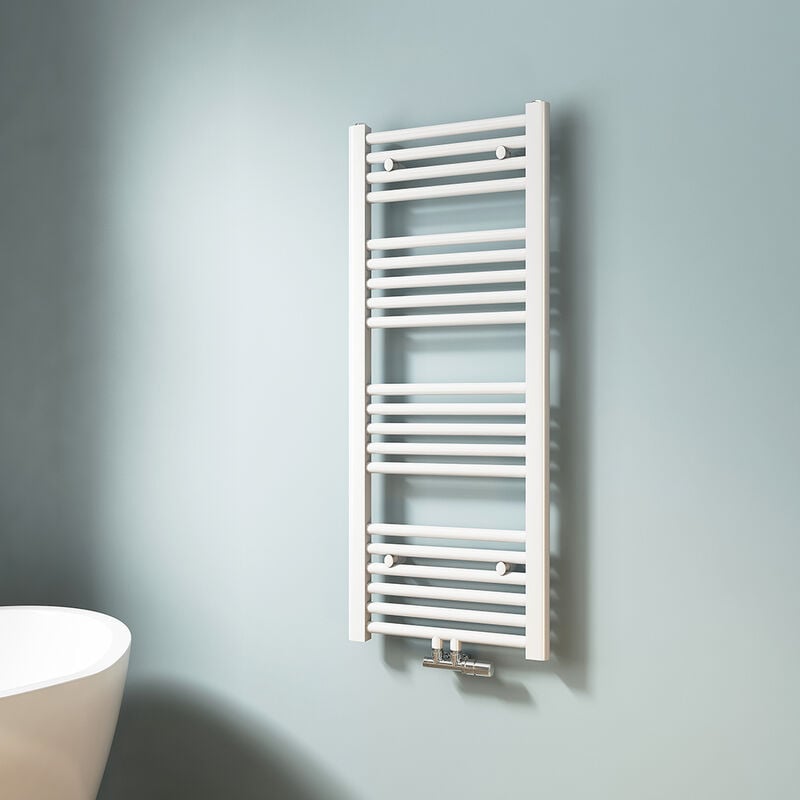 EMKE Sèche-serviette eau chaude, Radiateur sèche-serviettes raccordement central Blanc 100x40cm 352 Watts