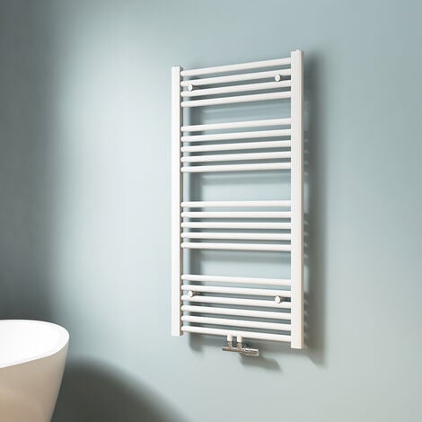 EMKE Sèche-serviette eau chaude, Radiateur sèche-serviettes raccordement central Blanc 100x50cm 427 Watts