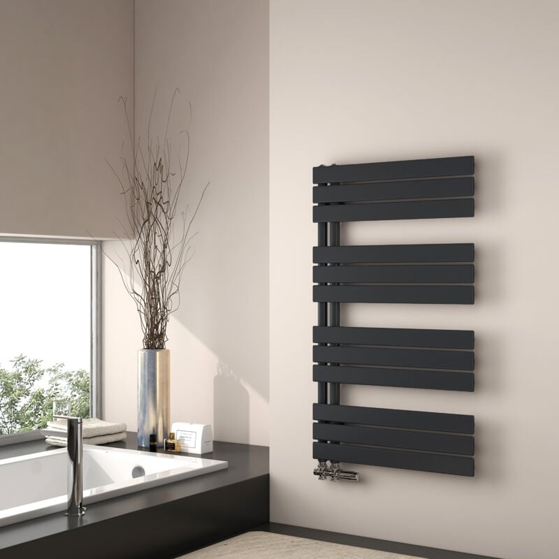 Emke - Sèche-serviette eau chaude, 1041x600mm - Sèche-serviettes Panneau Plat Noir mat