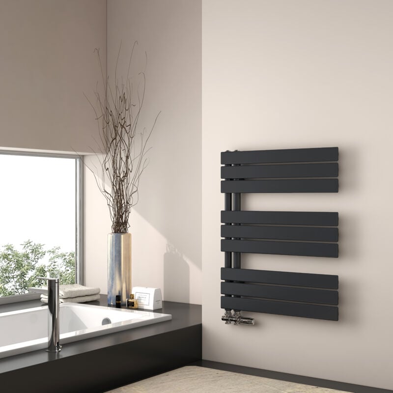 Emke - Sèche-serviette eau chaude, 762x600mm - Sèche-serviettes Panneau Plat Noir mat