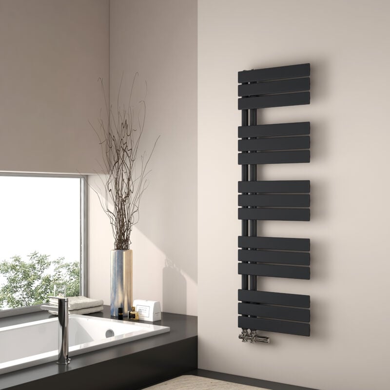 Emke - Sèche-serviette eau chaude, 1320x400mm - Sèche-serviettes Panneau Plat Noir mat