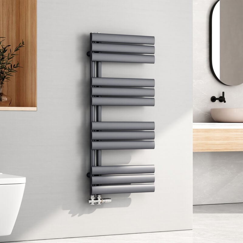 EMKE Sèche-serviette eau chaude, 1120x500mm - Sèche-serviettes Tube Ovale Anthracite