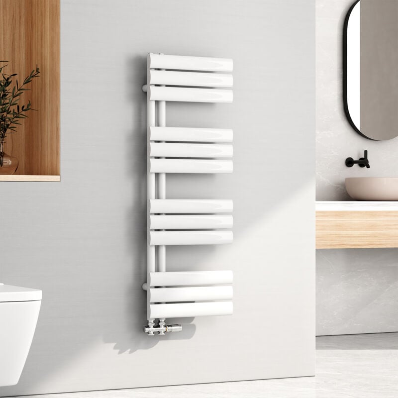 Emke - Sèche-serviette eau chaude, 1120x400mm - Sèche-serviettes Tube Ovale Blanc