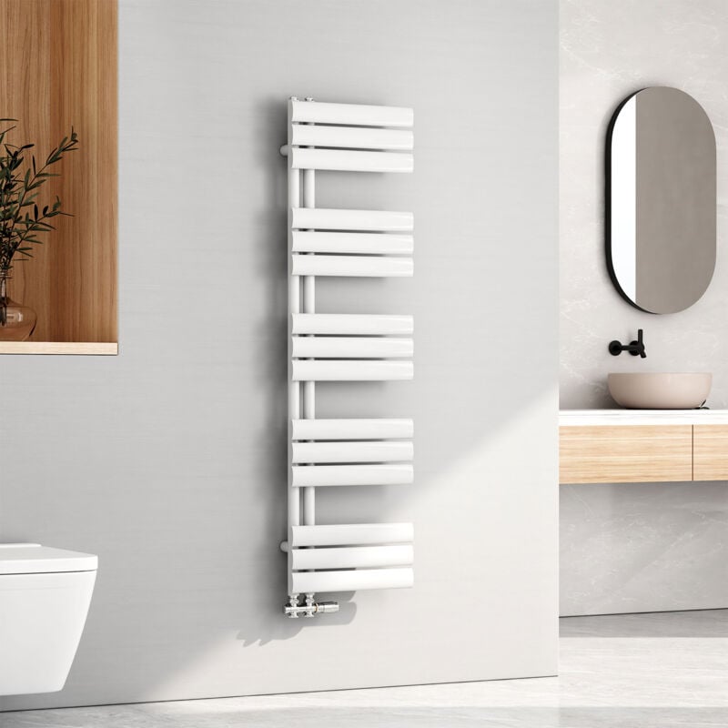 Emke - Sèche-serviette eau chaude, 1430x400mm - Sèche-serviettes Tube Ovale Blanc