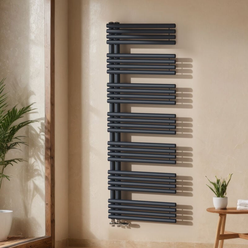 Emke - Sèche-serviette eau chaude, Sèche-serviettes tube rond, 1660x600mm Anthracite