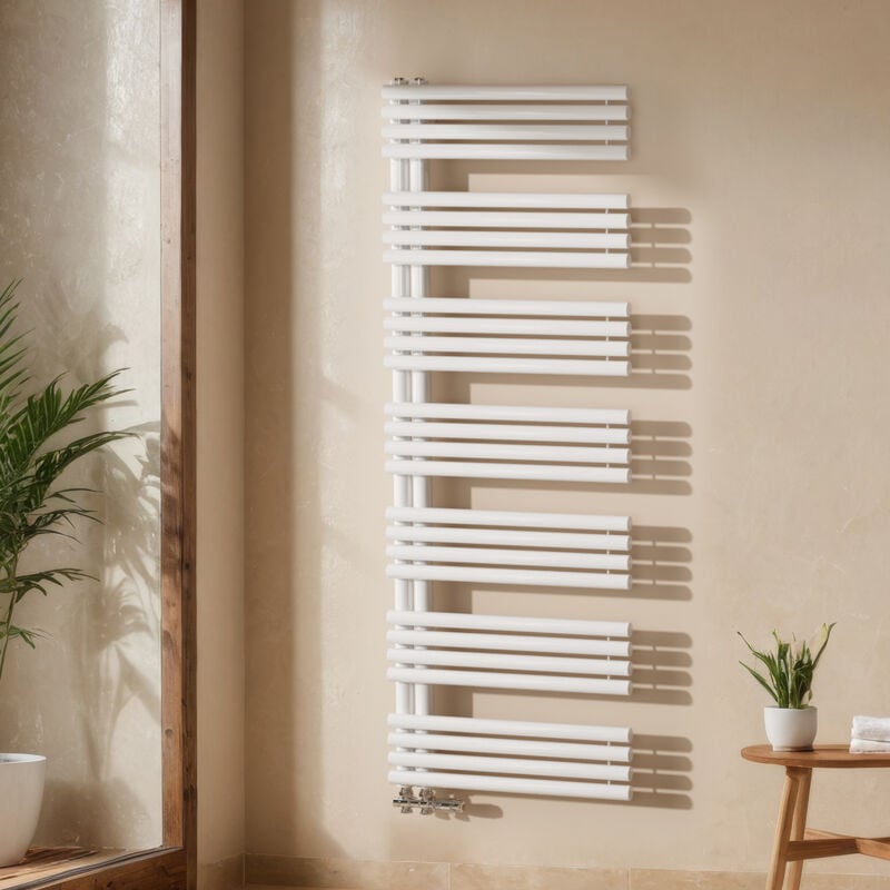 Emke - Sèche-serviette eau chaude, Sèche-serviettes tube rond, 1660x600mm Blanc