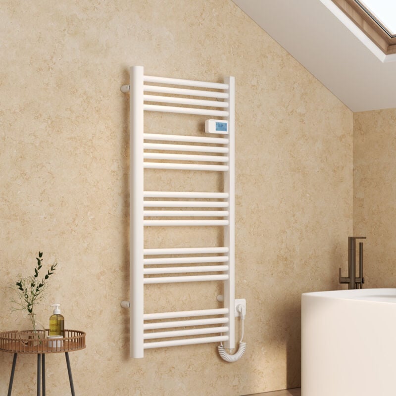 Sèche-serviette électrique Aluminium Commande tactile Température réglable - 1200 x 540 mm Blanc 600W - Emke