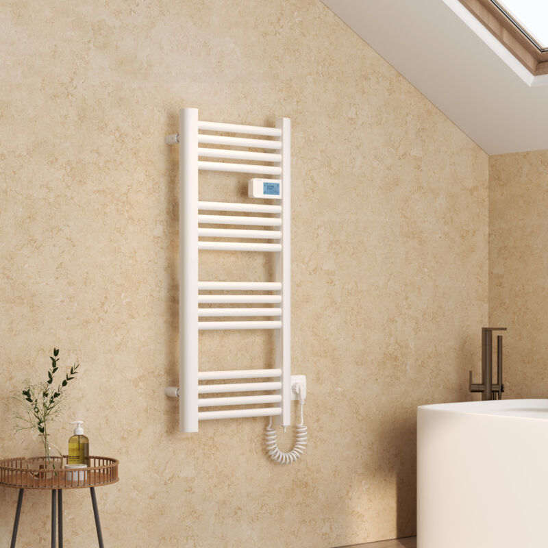 Sèche-serviette électrique Aluminium Commande tactile Température réglable - 960 x 400 mm Blanc 300W - Emke