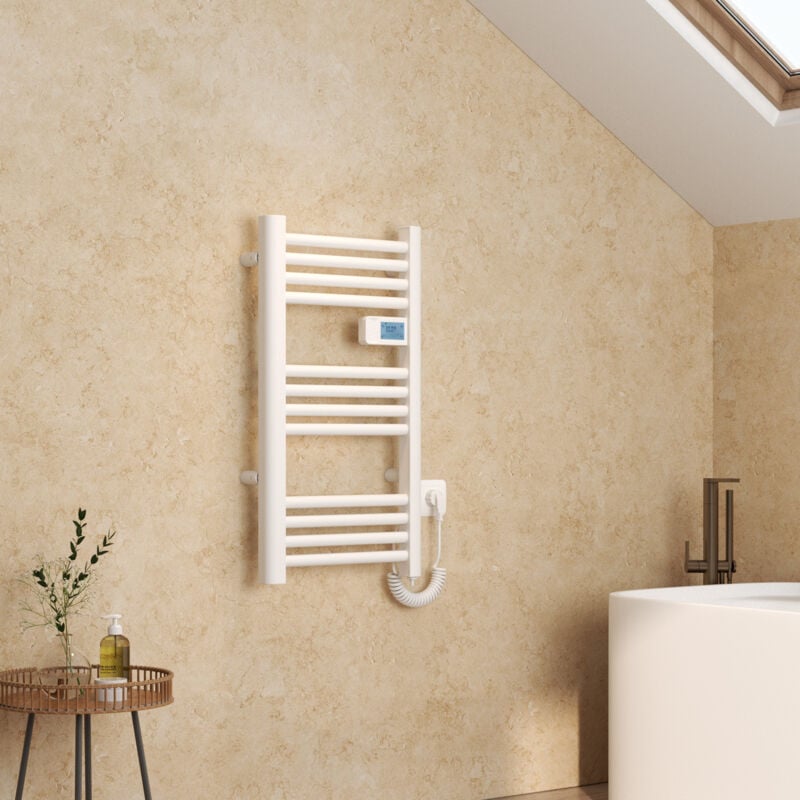 Sèche-serviette électrique Aluminium Commande tactile Température réglable - 750 x 400 mm Blanc 180W - Emke