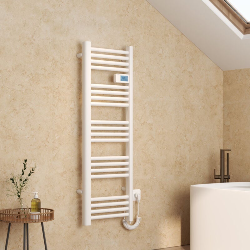 Sèche-serviette électrique Aluminium Commande tactile Température réglable - 1200 x 400 mm Blanc 450W - Emke