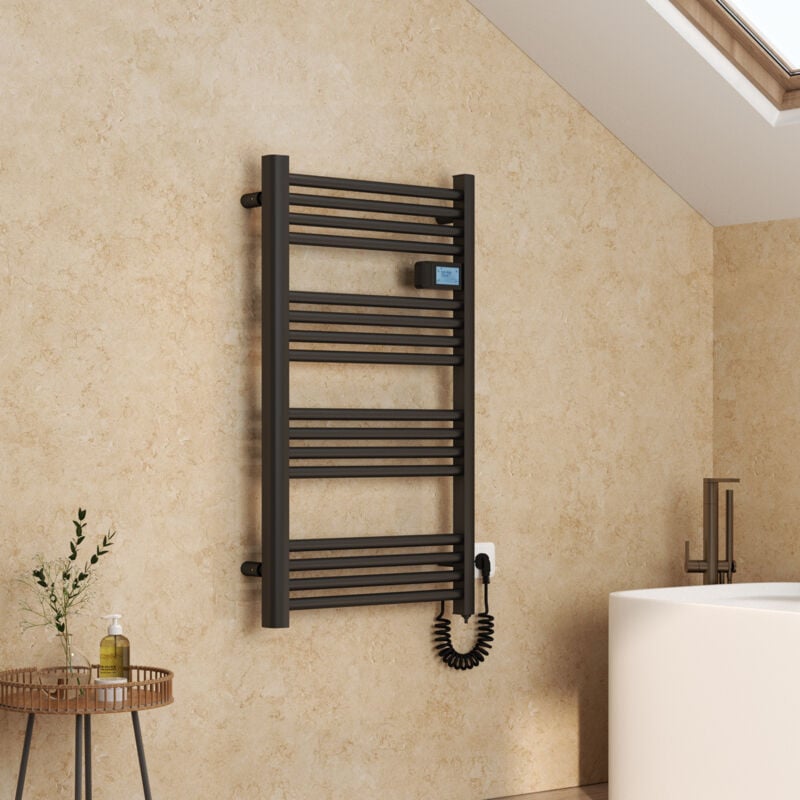 Sèche-serviette électrique Aluminium Commande tactile Température réglable - 960 x 540 mm Noir mat 500W - Emke