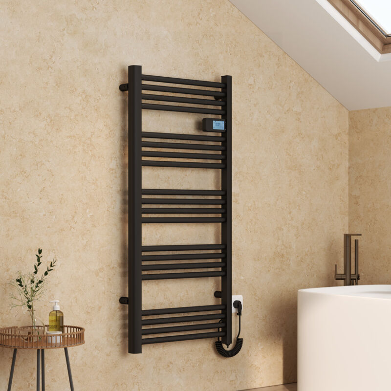 Emke - Sèche-serviette électrique Aluminium Commande tactile Température réglable - 1200 x 540 mm Noir mat 600W