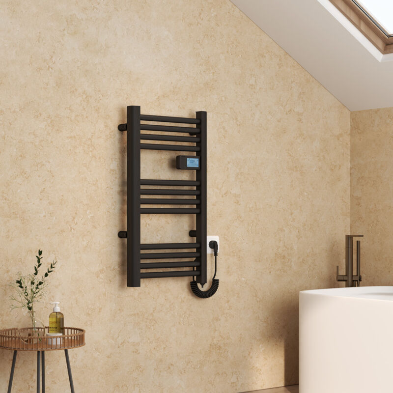 Emke - Sèche-serviette électrique Aluminium Commande tactile Température réglable - 750 x 400 mm Noir mat 180W
