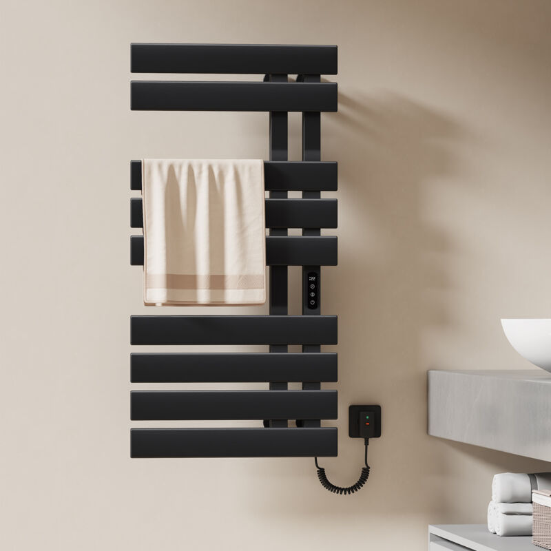 Sèche-serviette électrique avec élément chauffant thermostat température réglable minuterie lcd tactile, Porte-serviettes Tube plat Droite, 1000 x