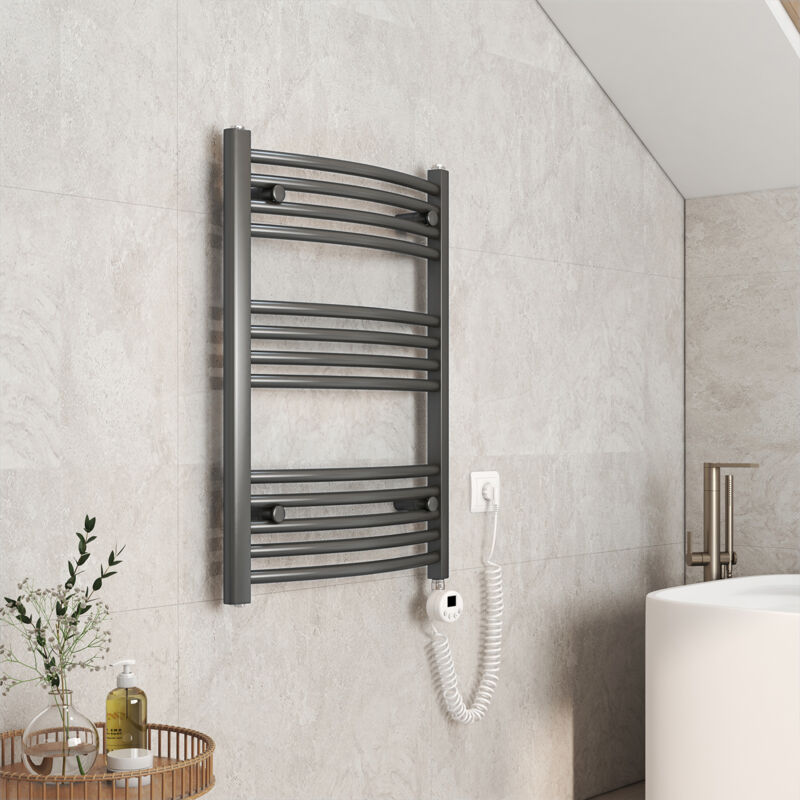 Sèche-serviette électrique, Radiateur Sèche-Serviettes avec élément Chauffant - 75x60cm Anthracite 300W - Emke