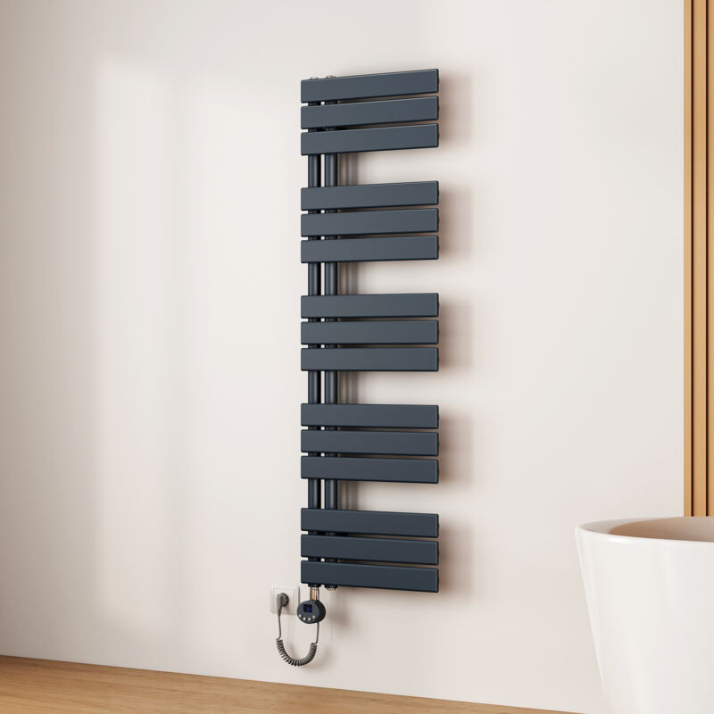 EMKE Sèche-Serviettes Électrique à Thermostat, Minuterie et Puissance Réglable, Anthracite 600W 1320x400 mm