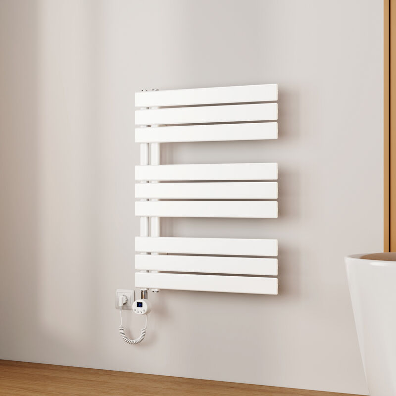 EMKE Sèche-Serviettes Électrique à Thermostat, Minuterie et Puissance Réglable, Blanc 400W 762x600 mm