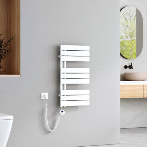 EMKE Sèche-Serviettes Électrique avec élément chauffant thermostat, Sèche-serviettes électrique Panneau avec baguette chauffante avec minuterie, Blanc 762x400mm 400W