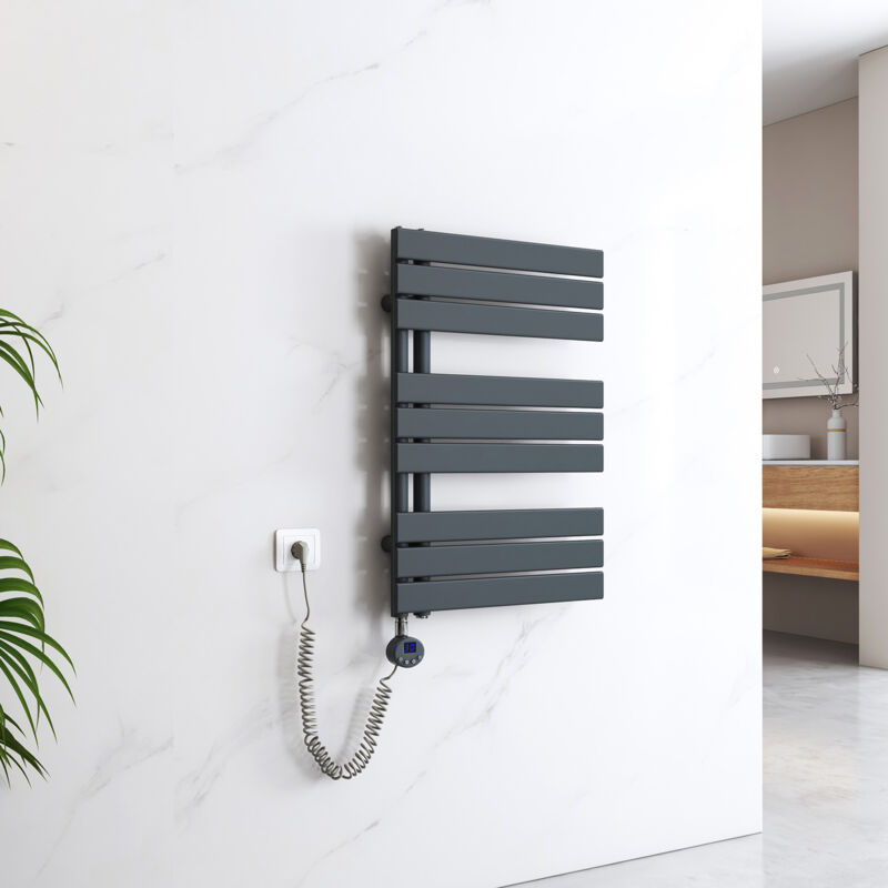 Sèche-Serviettes Électrique avec élément chauffant thermostat température réglable minuterie, Anthracite, 762x500mm 400W - Emke