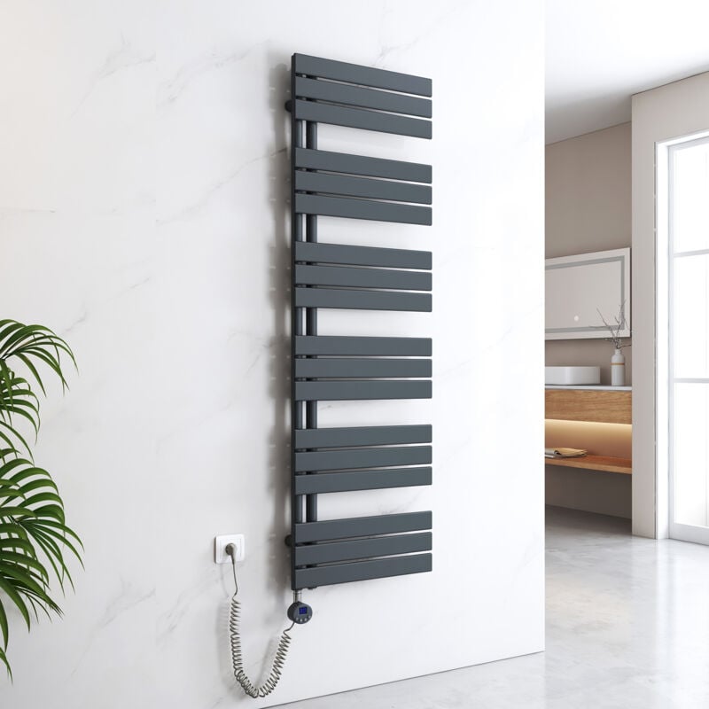 Emke - Sèche-Serviettes Électrique avec élément chauffant thermostat température réglable minuterie, Anthracite, 1599x500mm 1000W